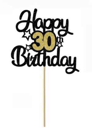 Topper na ciasto, tort Happy Birthday 30 urodziny, błyszczący