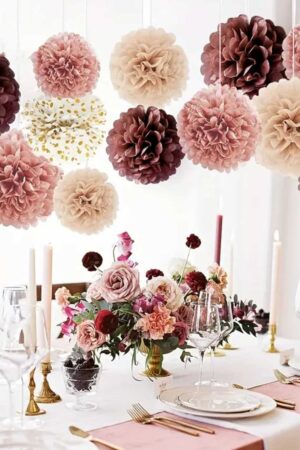 Girlanda dekoracyjna pompony rozety różowy 12szt