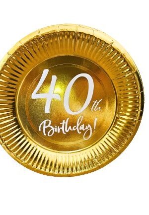 Talerzyki papierowe złote na 40 urodziny, 7cali 6szt