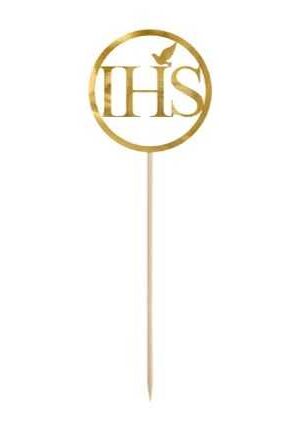Topper na tort IHS złoty Pierwsza Komunia Święta