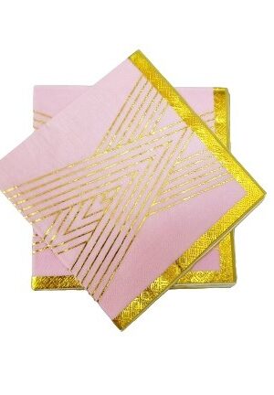 Serwetki różowe w złote paski 10szt