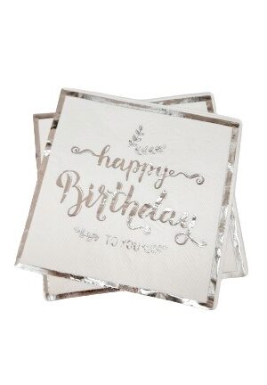 Serwetki Happy Birthday biało srebrne 10szt