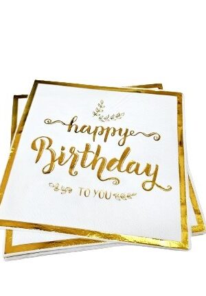 Serwetki Happy Birthday biało złote 10szt