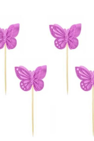 Topper na ciasto, tort babeczki Motylki 4szt, 3d błyszczące