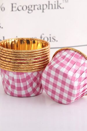 Foremki do babeczek 50szt w kratkę różową