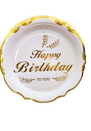 Talerzyki papierowe złote Happy Birthday ,10szt