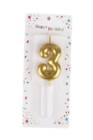 Świeczka cyfra 3 , złota