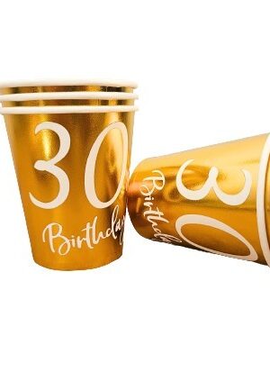 Kubeczki papierowe złote, na 30 urodziny, 6szt