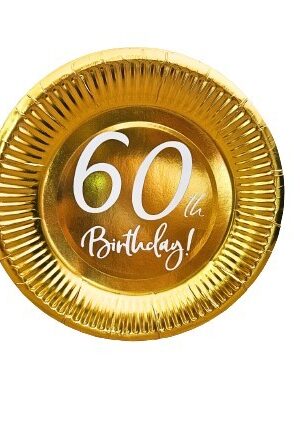 Talerzyki papierowe złote na 60 urodziny, 7cali 6szt