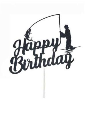 Topper na ciasto, tort Happy Birthday dla wędkarza