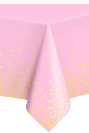Obrus foliowy różowy w złote kropki konfetti 137x274 cm