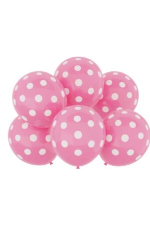 Balon lateksowy jasny różowy w kropki , 12 cali 6szt