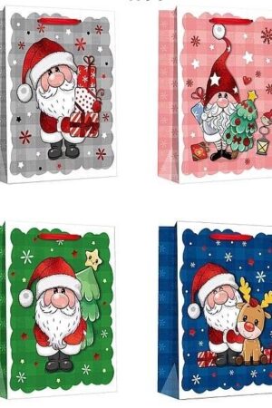 Torebki na prezenty  Świąteczne Merry Christmas 12szt mix rozm.L