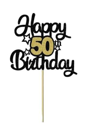 Topper na ciasto, tort Happy Birthday 50 urodziny, błyszczący