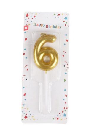 Świeczka cyfra 6 , złota