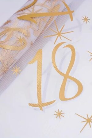 Organza złota 18 urodziny, bieżnik na stół 28x275cm