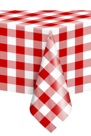 Obrus foliowy w kratkę czerwono biały 137x274 cm