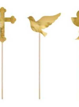 Topper na tort Pierwsza Komunia Święta , złoty 6szt