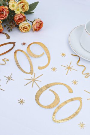 Organza złota 60 urodziny, bieżnik na stół 28x275cm