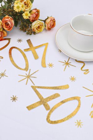 Organza złota 40 urodziny, bieżnik na stół 28x275cm