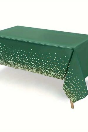 Obrus foliowy zieliony w złote kropki konfetti 137x274 cm butelkowa zieleń