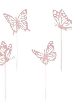Topper na ciasto, tort babeczki Motylki 4szt, błyszczące