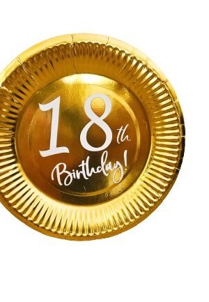 Talerzyki papierowe złote na 18 urodziny, 7cali 6szt