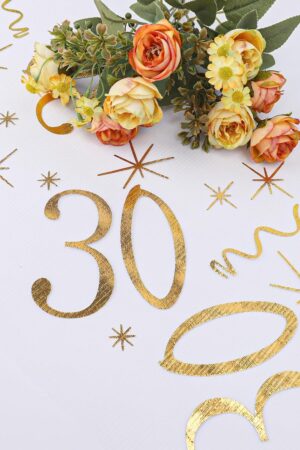 Organza złota 30 urodziny, bieżnik na stół 28x275cm