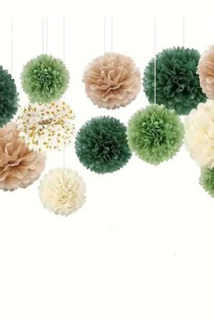Girlanda dekoracyjna pompony rozety zielony 12szt