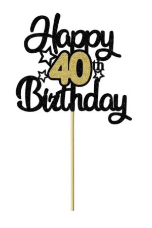 Topper na ciasto, tort Happy Birthday 40 urodziny, błyszczący