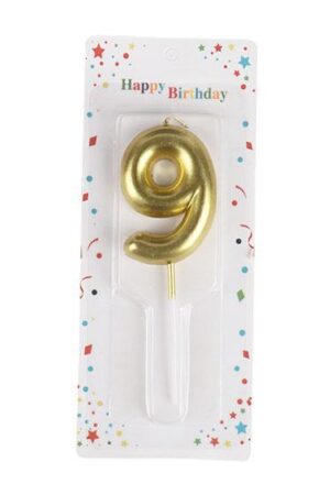 Świeczka cyfra 9 , złota
