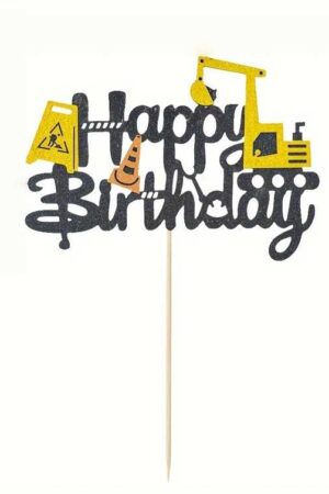 Topper na ciasto, tort Happy Birthday Maszyny Budowlane