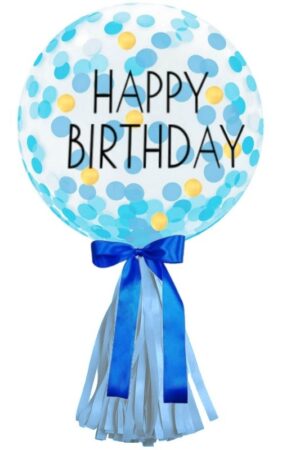 Balon Bobo napis Happy Birthday niebieski
