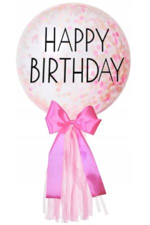 Balon Bobo napis Happy Birthday różowy