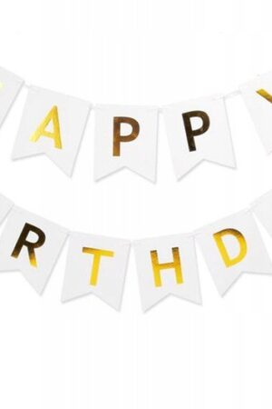 Baner biało złoty Happy Birthday