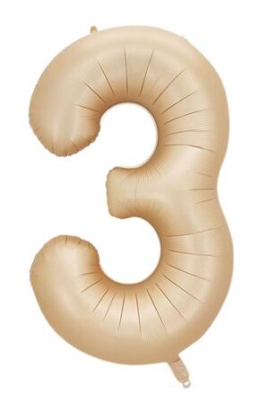 Balon foliowy cyfra 3 beżowa boho, 40 cali