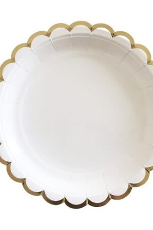 Talerzyki papierowe białe ze złotą obwódką, 7cali 6szt
