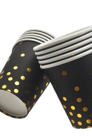 Kubeczki papierowe czarne w złote kropki 6szt