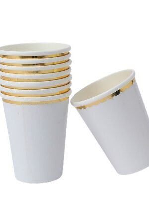 Kubeczki papierowe białe ze złotą obwódką, 6szt