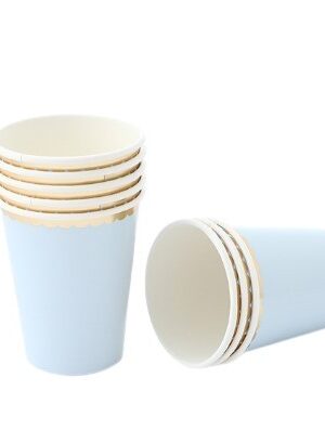 Kubeczki papierowe niebieskie ze złotą obwódką, 6szt