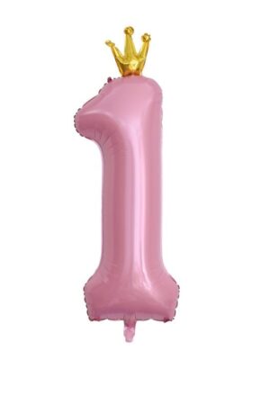 Balon foliowy cyfra 1 różowa z koroną, 40cali
