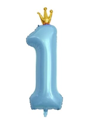 Balon foliowy cyfra 1 niebieska z koroną, 40cali