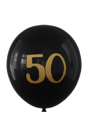 Balon lateksowy czarny z napisem 50, 12cali 100szt