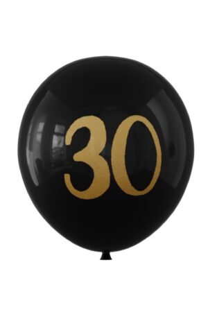 Balon lateksowy czarny z napisem 30, 12cali 100szt
