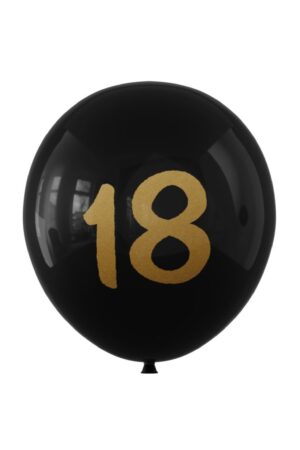 Balon lateksowy czarny z napisem 18, 12cali 100szt