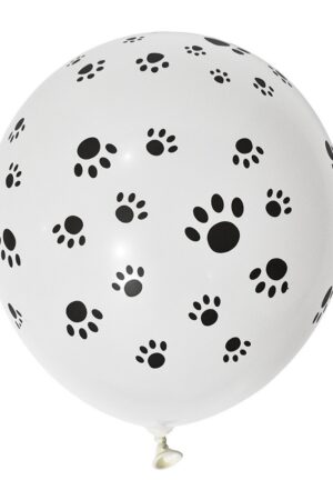Balon lateksowy biały z nadrukiem łapki pies zwierzątko 12cali, 100szt Animal Print