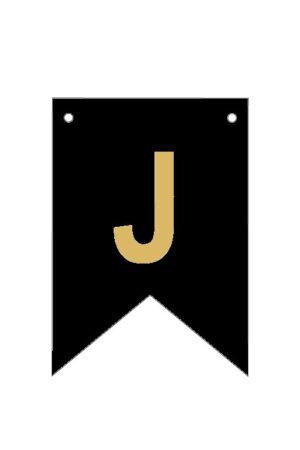 Baner czarno złoty litera J 16,5 cm