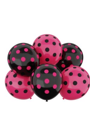 Balon lateksowy czarny różowy w kropki , 12 cali 6szt