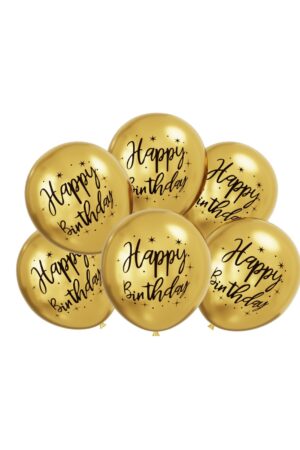 Balon lateksowy 6szt Happy Birthday 12cali chrom złoty