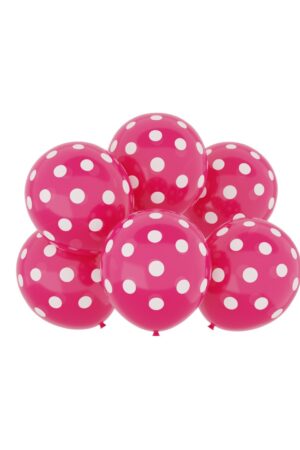 Balon lateksowy fuksja w kropki , 12 cali 6szt